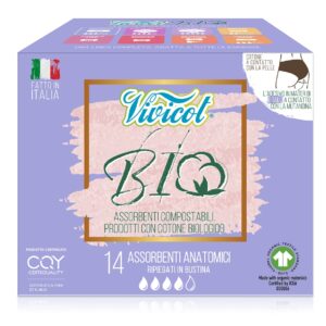 Vivicot BIO, podpaski ANATOMIC ultra cienkie, z organicznej bawełny, niebielone chlorem, kompostowalne, 14 sztuk