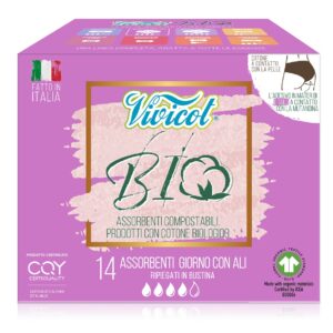 Vivicot BIO, podpaski NA DZIEŃ, ze skrzydełkami, z organicznej bawełny, niebielone chlorem, kompostowalne, 14 sztuk