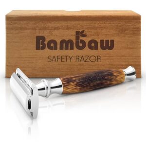 Bambaw, maszynka do golenia z wymiennymi żyletkami, bambusowy uchwyt, stal nierdzewna
